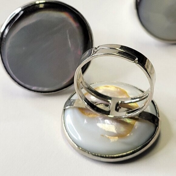 Natural Mother of Pearl Ring, Handmade Ring with Adjustable Band - Picture 15 of 15